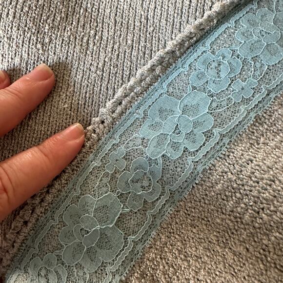 1960s VINTAGE | Unique Light Blue and Gold Knit Long Sleeve Gown | Aprox Small - Picture 7 of 8